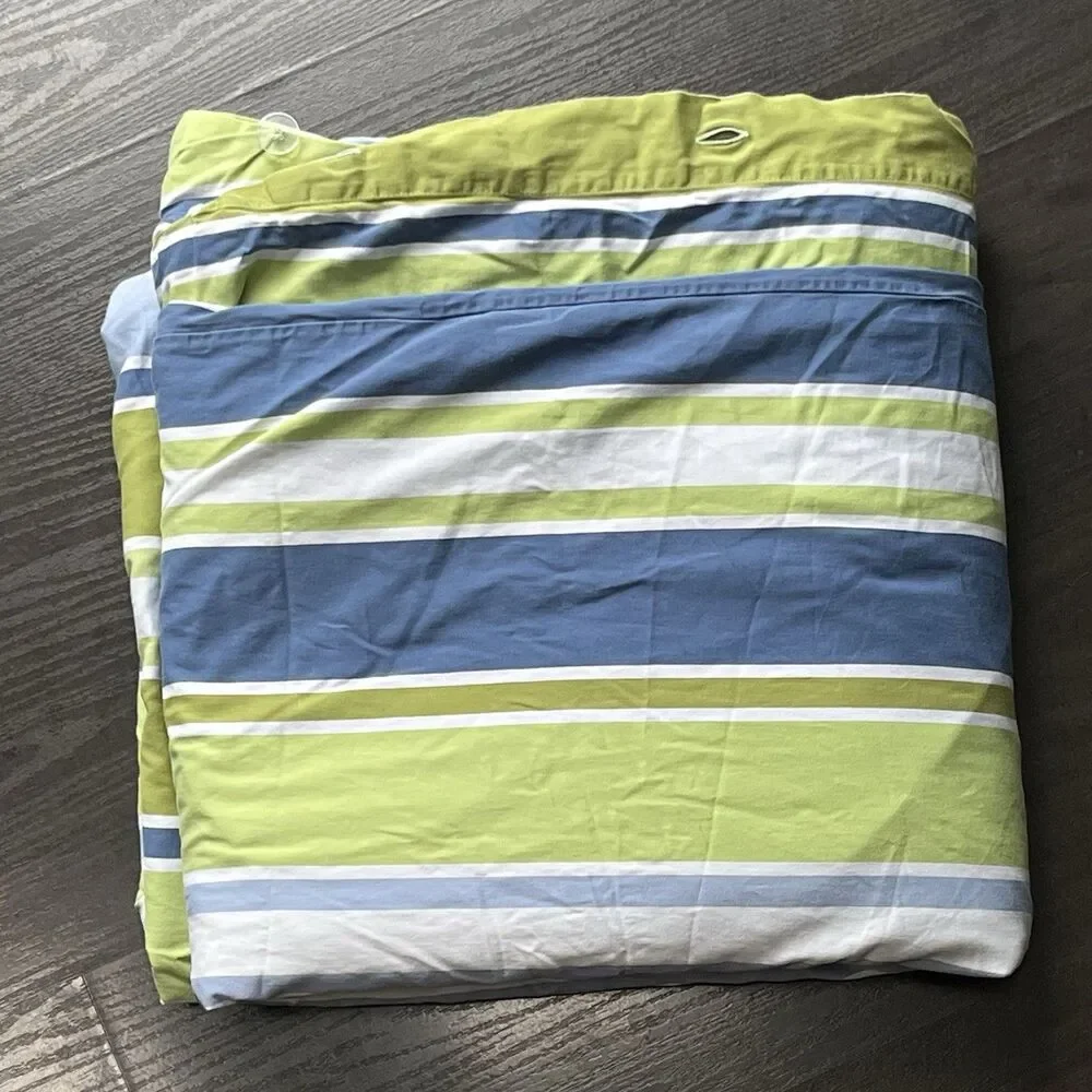 Vintage Pottery Barn King Duvet Cover 100% Cotton Multicolor Blue Green Stripes